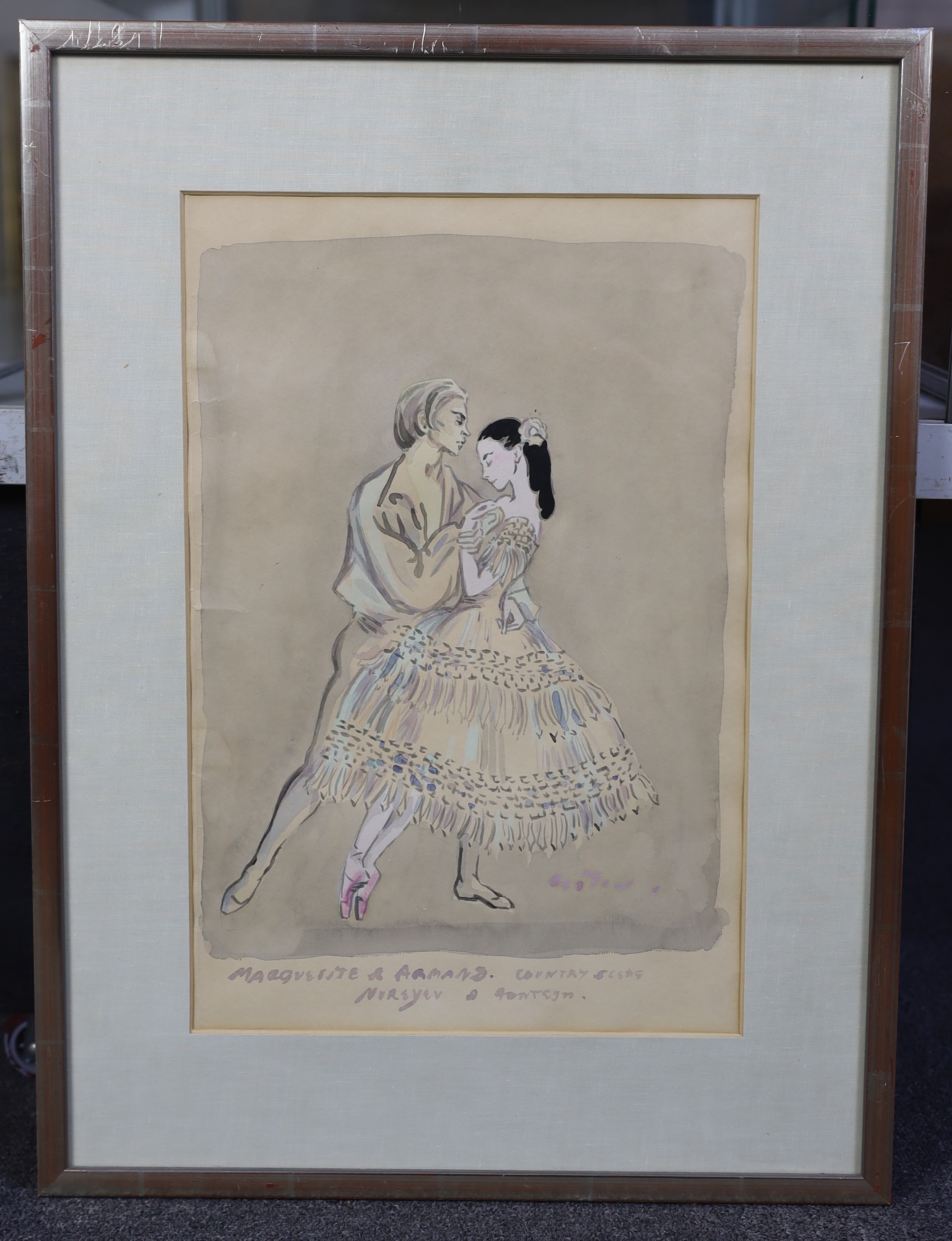 Cecil Beaton (English, 1904-1980), 'Margeurite & Armand, country scene, Nureyev & Fonteyne', watercolour, 43 x 29cm